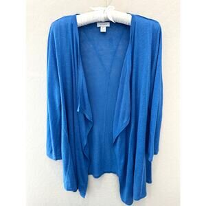 KENAR | Blue Linen Blend Lightweight Open Front Waterfall Cardigan | Large